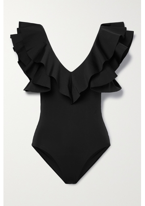 Maygel Coronel - + Net Sustain Santa Ruffled Swimsuit - Black - Petite,One Size,Extended