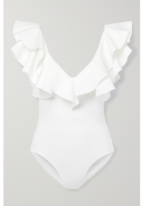 Maygel Coronel - + Net Sustain Santa Ruffled Swimsuit - White - Petite,Regular,Extended