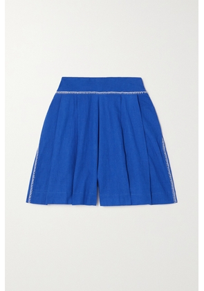ESCVDO - + Net Sustain Amalia Embroidered Cotton And Linen-blend Shorts - Blue - US2,US4,US6,US8,US10