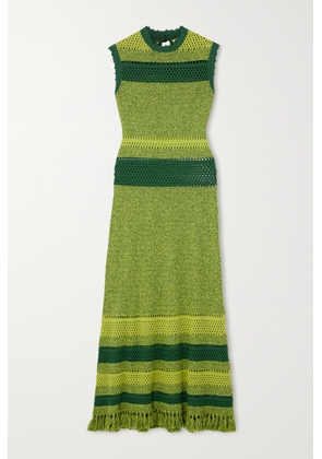 ESCVDO - + Net Sustain Nanay Fringed Crocheted-cotton Midi Dress - Green - x small,small,medium,large
