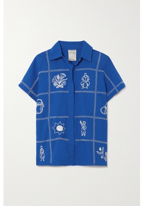 ESCVDO - + Net Sustain Carmen Embroidered Cotton And Linen-blend Shirt - Blue - US2,US4,US6,US8,US10