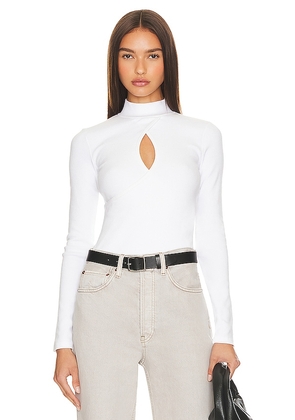 RE/DONE Keyhole Mock Neck Top in White. Size M, S, XS.