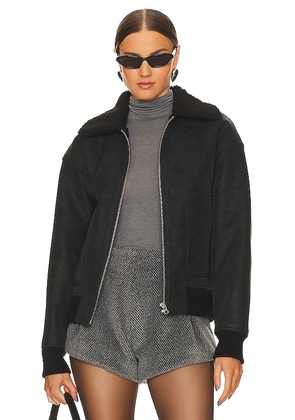 L'Academie Camila Shearling Bomber in Black. Size M, S, XL, XS.