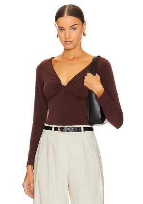 Lanston Twist Front Top in Chocolate. Size S, XS.