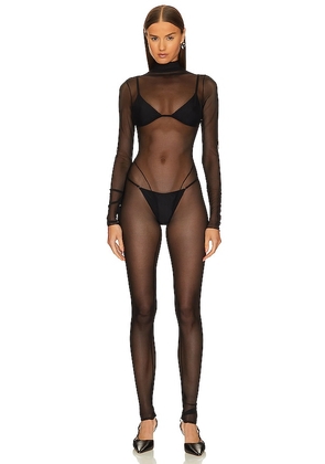 LaQuan Smith Mesh Jumpsuit in Black. Size M, XL, XS.