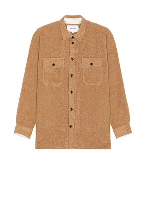 Norse Projects Silas Textured Cotton Wool Overshirt in Tan. Size M, S.
