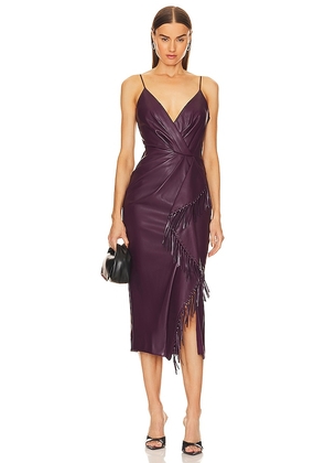 SIMKHAI Carlee Fringe Midi Dress in Wine. Size 2.
