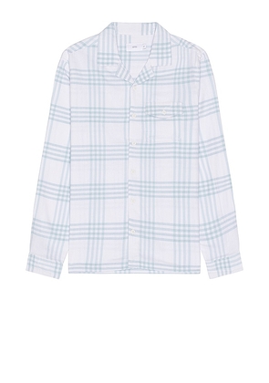 onia Flannel Overshirt in Baby Blue. Size M, XL/1X.