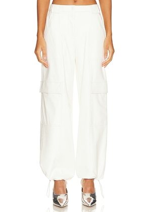 SIMKHAI Luxe Faux Leather Cargo Pant in Ivory. Size 6, 8.