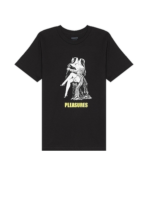 Pleasures French Kiss T-shirt in Black. Size M, S, XL/1X.