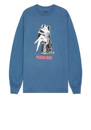 Pleasures French Kiss Long Sleeve T-shirt in Blue. Size M, S, XL/1X.