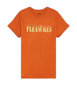 Pleasures Crumble T-shirt in Orange. Size M, S, XL/1X.