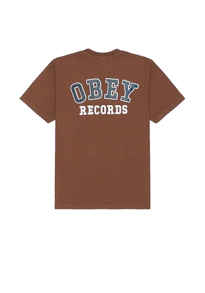 Obey Records Tee in Brown. Size M, S, XL/1X.