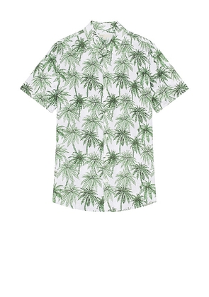 onia Jack Air Linen Jungle Palms Shirt in White. Size S, XL/1X.