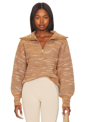 Varley Ridley Dalmation Half Zip Sweater in Tan. Size M, S, XL, XS.