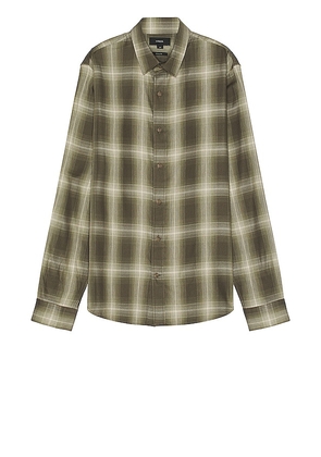 Vince Toledo Shadow Plaid Long Sleeve Shirt in Taupe. Size S.