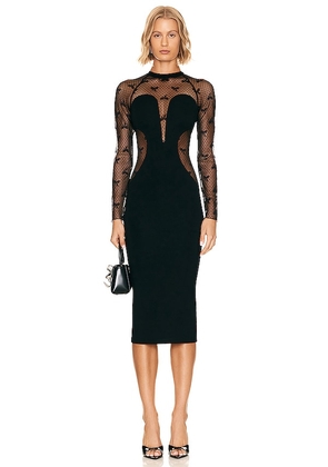 ROTATE Contrast Midi Dress in Black. Size 34, 36, 38.