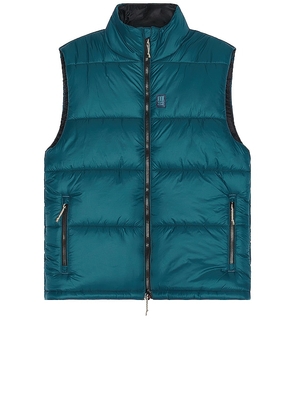 TOPO DESIGNS Mountain Puffer Vest in Teal. Size L, S, XL/1X.