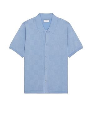 SATURDAYS NYC Kenneth Checkerboard Knit Short Sleeve Shirt in Baby Blue. Size M, S.