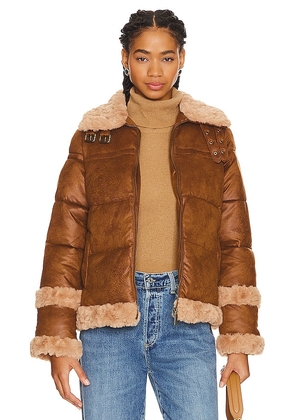 Unreal Fur Ripple Puffer Jacket in Brown. Size M, S, XS.