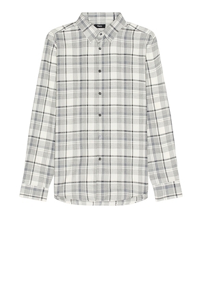 Theory Irving Medium Plaid Woven Shirt in Ivory. Size M, XL/1X.