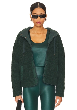 Spiritual Gangster Nessa Hooded Sherpa Jacket in Dark Green. Size M, S, XL.