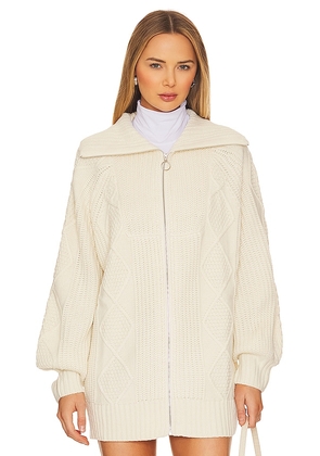 WeWoreWhat Chunky Cable Knit Zip Up in Ivory. Size S/M, XXS/XS.