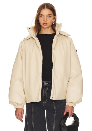 ROTATE SUNDAY Cropped Bomber Jacket in Beige. Size M, S, XS, XXS.