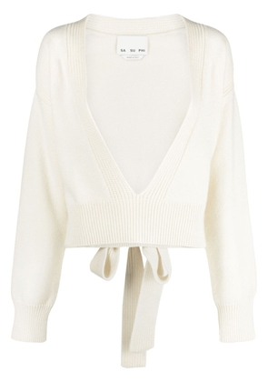 SA SU PHI V-neck wool-cashmere blend jumper - White