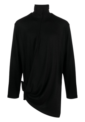 Yohji Yamamoto draped high-neck wool jumper - Black