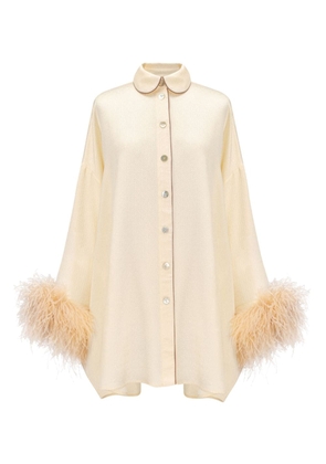 Sleeper Pastelle feather-trim pyjama shirt - Neutrals
