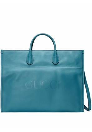 Gucci debossed-logo tote bag - Blue