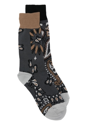 sacai bandana-pattern cotton socks - Grey