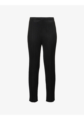 Pleated slim-fit knitted jersey trousers
