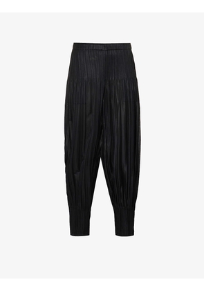 Pleated cropped high-rise knitted jersey trousers