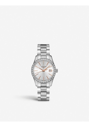 L2.386.0.72.6 Conquest Classic stainless-steel and 0.601ct diamond quartz watch