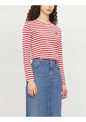 Comme Des Garcons Play Ladies Red and White Heart Patch Striped Cotton-Jersey Top, Size: M