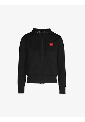 Heart-embroidered cotton-jersey hoody