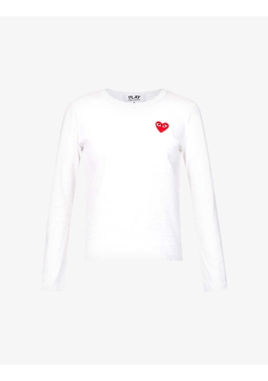 Comme Des Garcons Play Ladies White Heart-Appliquéd Cotton-Jersey Top, Size: XS
