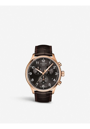 T1166173605701 Chrono XL Classic rose gold-coated stainless steel and crocodile-embossed leather strap watch