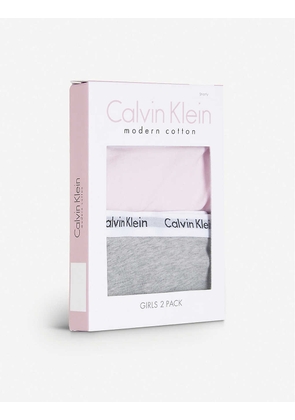Calvin Klein Girls Grey Modern Pack of 2 Cotton Shorty Briefs, Size: 12-14 Years