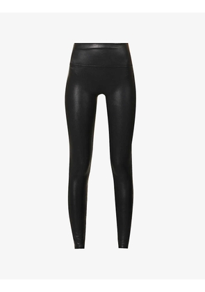 Spanx Ladies Black Faux Leather Mesh High-Rise Leggings, Size: S