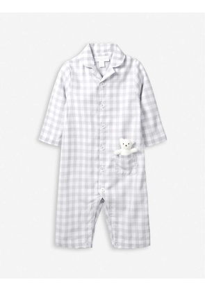 Gingham cotton sleepsuit with toy