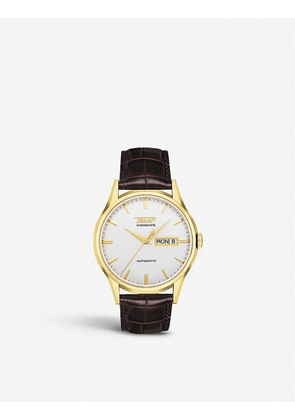 T0194303603101 Heritage Visodate stainless-steel, yellow-gold and leather automatic watch