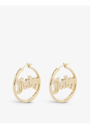 Eva logo-embossed gold-tone brass hoop earrings
