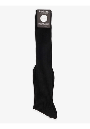 Pantherella Men's Navy Blue Cotton Ribbed Knee-High Socks, Size: 10.5