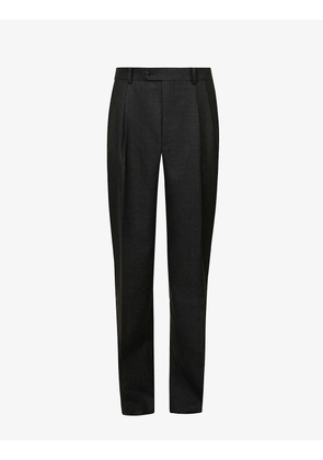 Pleated relaxed-fit high-rise tapered-leg wool trousers