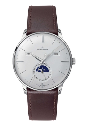 Junghans 027/4200.01 meister stainless steel and leather calendar watch, Mens, Silver