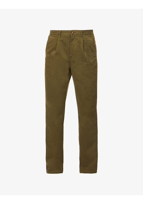 Brook pleated regular-fit straight-leg cotton-twill trousers