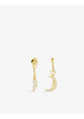 To the Moon and Back freshwater pearl and 14ct yellow gold-plated sterling silver earrings set